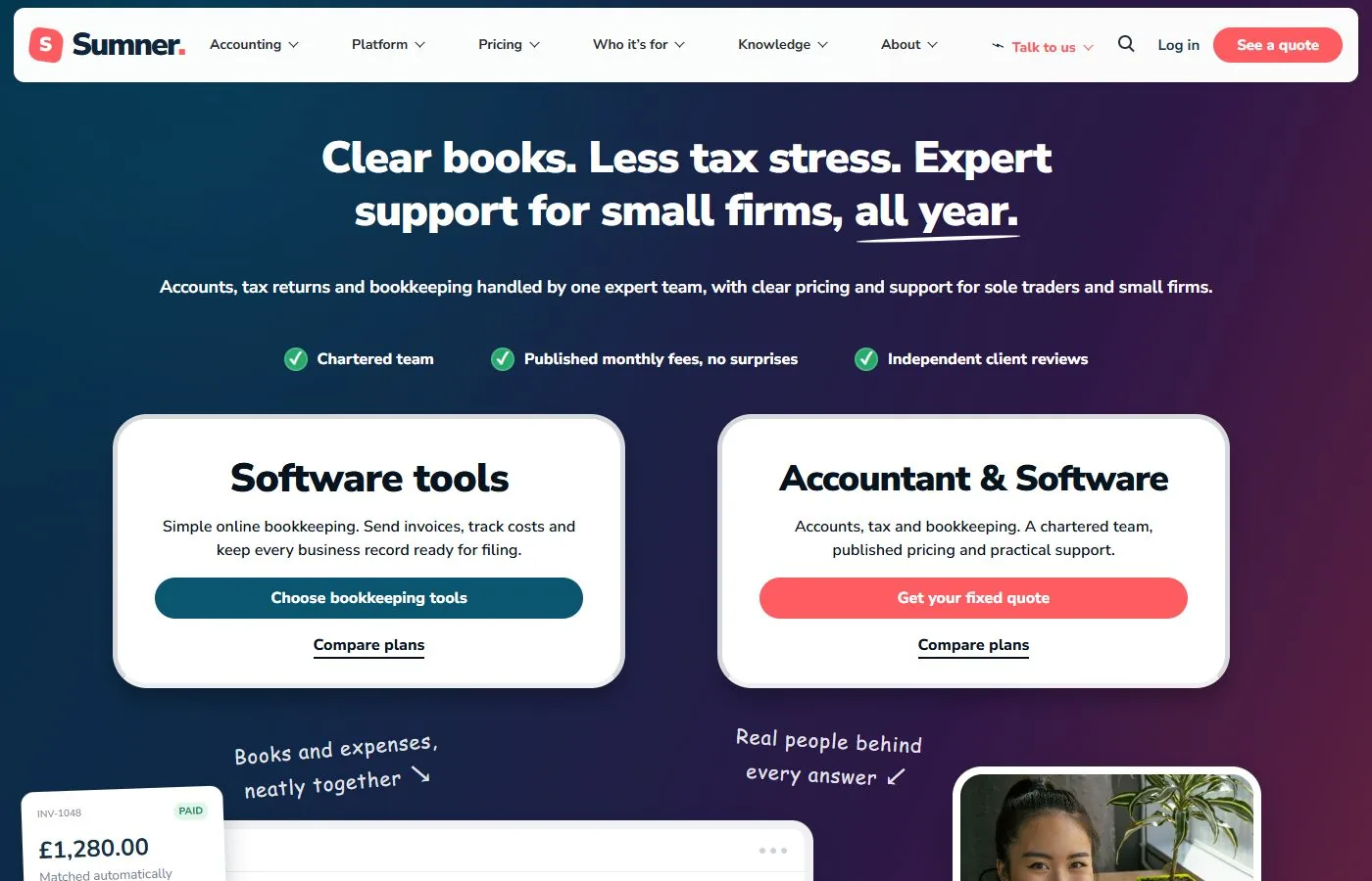 Desktop view of the Sumner accountancy website example