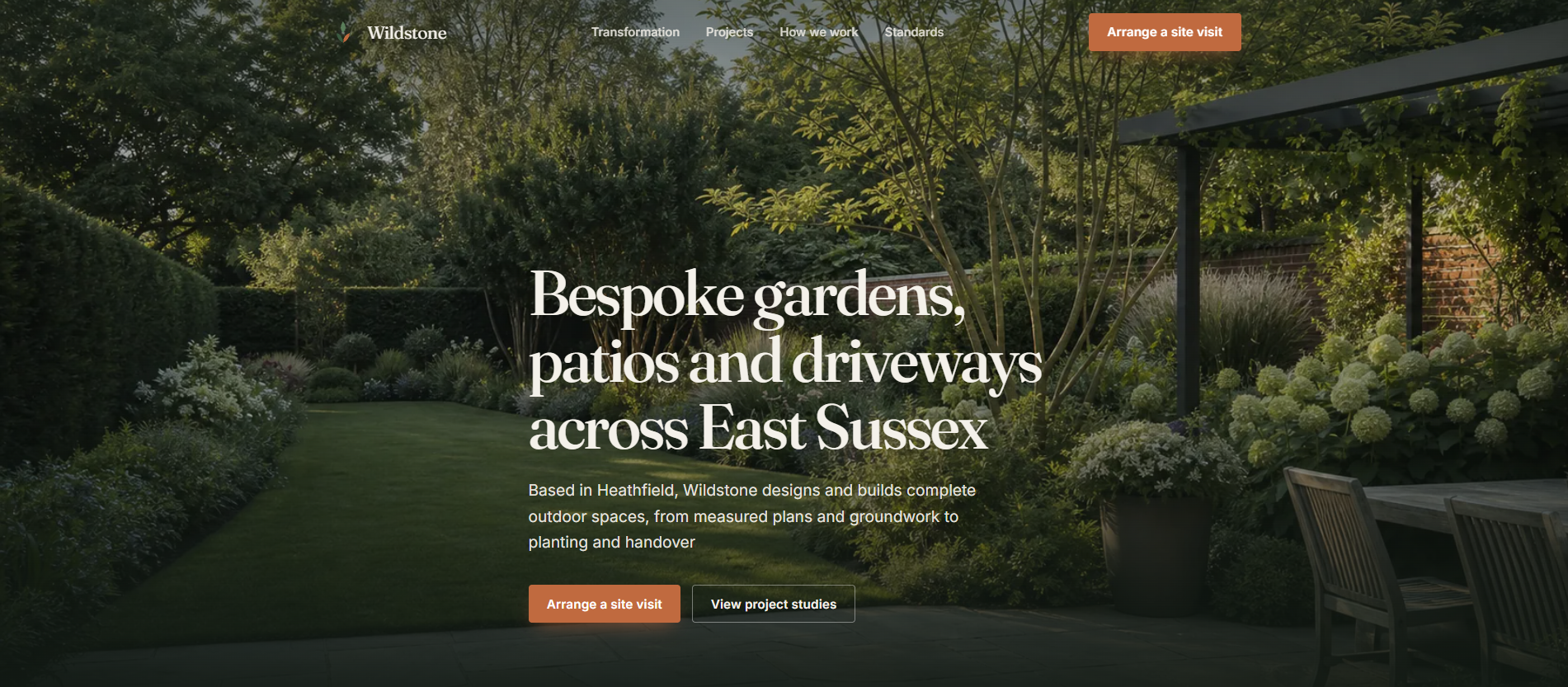 Screenshot of the Wildstone Landscapes website homepage